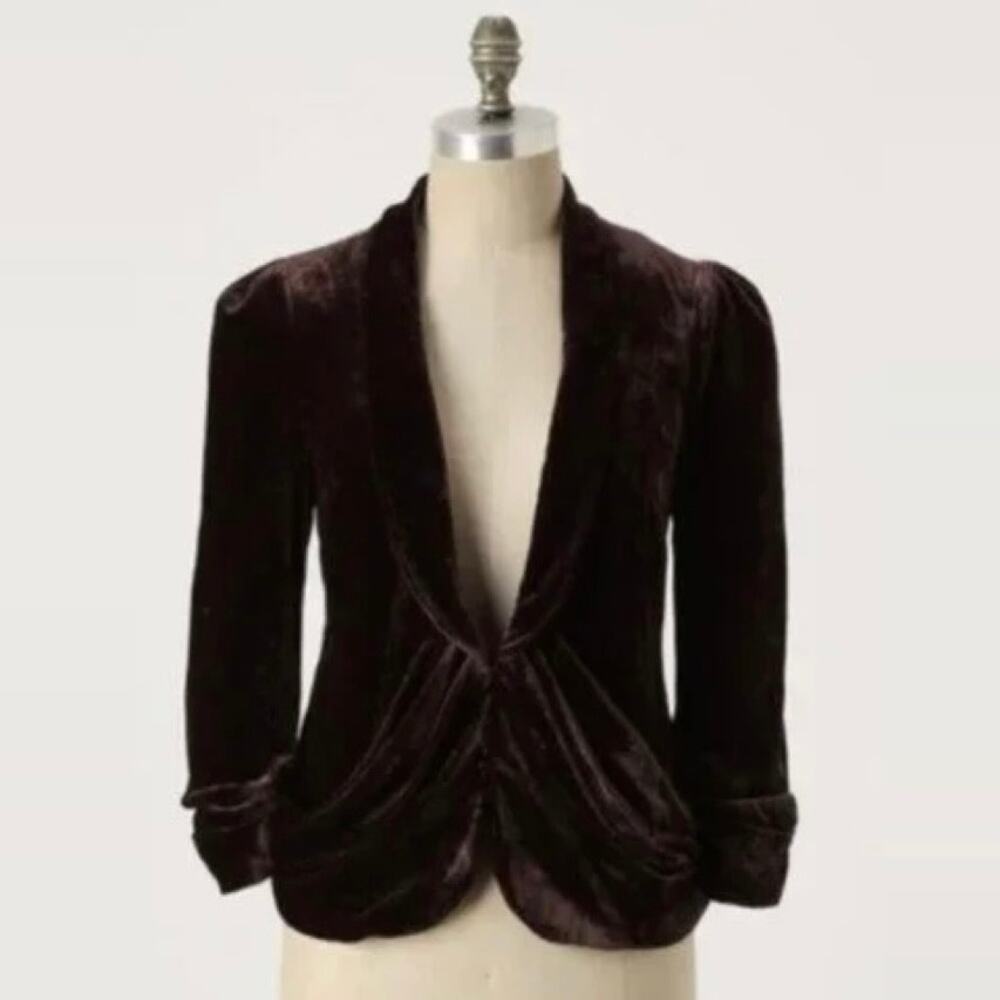 Anthropologie Elevenses Cyclorama Drape Velvet Blazer Jacket size 0